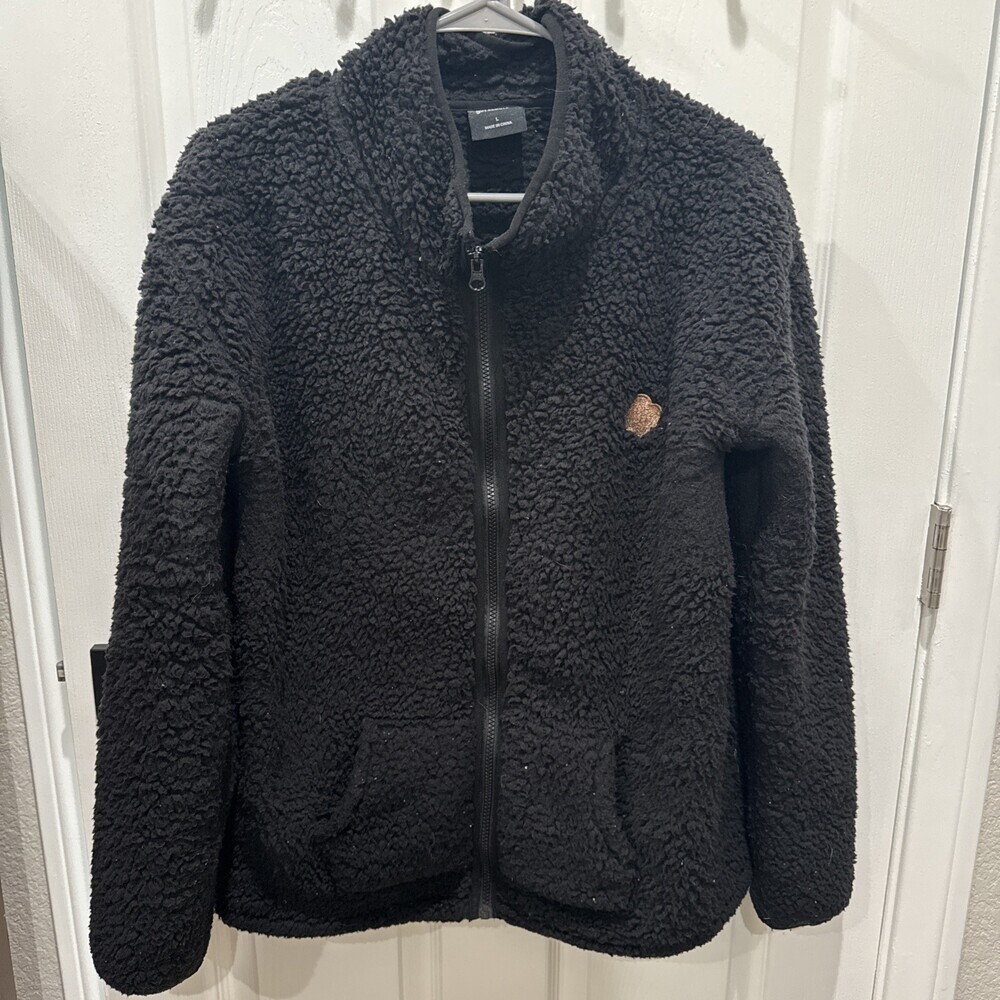 Girl Scouts Trefoil Full Zip Fleece Sherpa Style Jacket Black Size Large